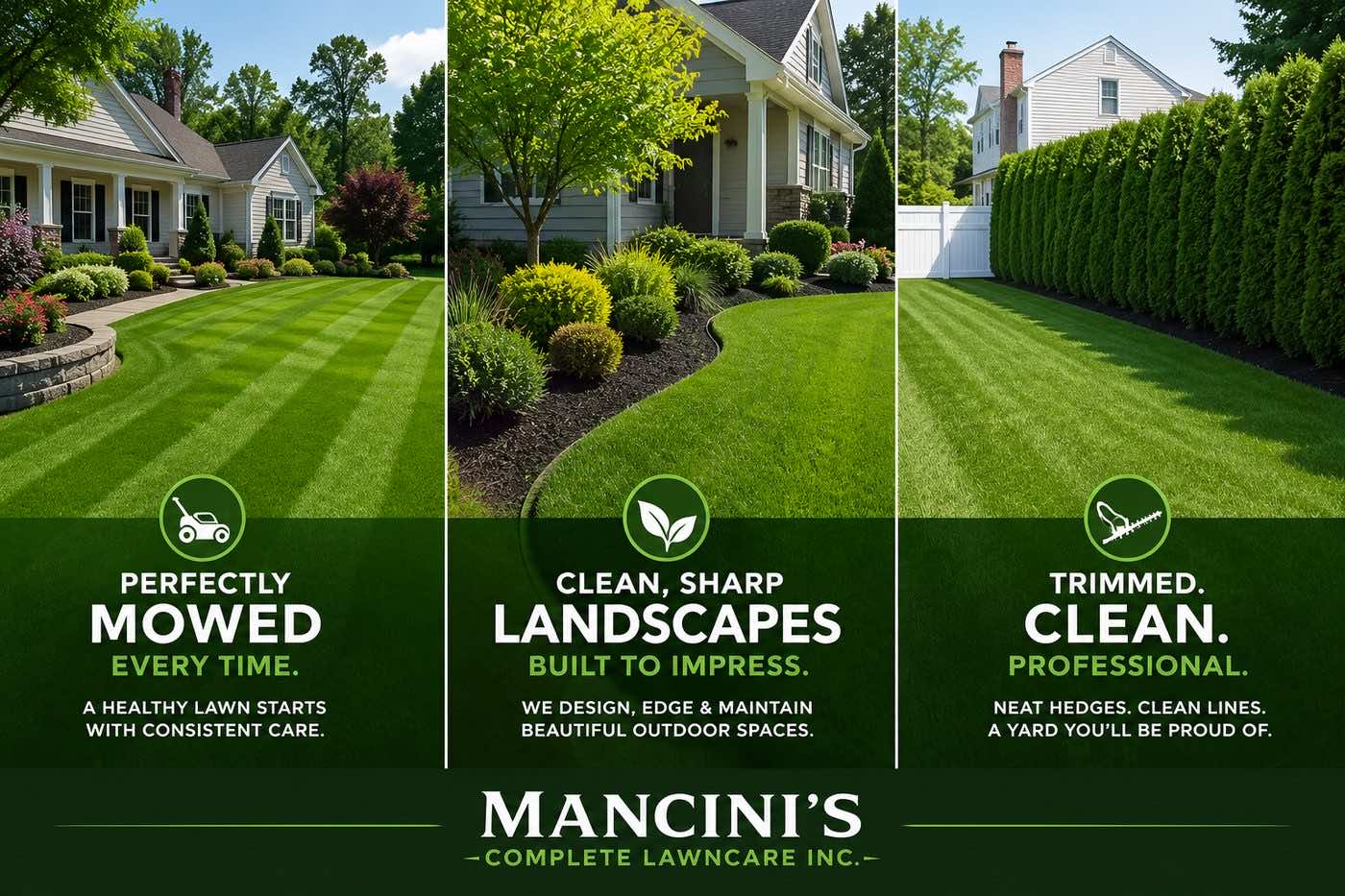 Mancini's Complete Lawncare — perfectly mowed lawns, clean landscapes, and trimmed hedges